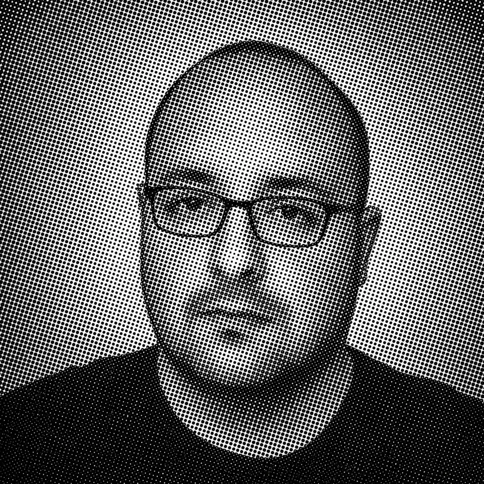 Halftone black and white portrait of Fabio Melloni