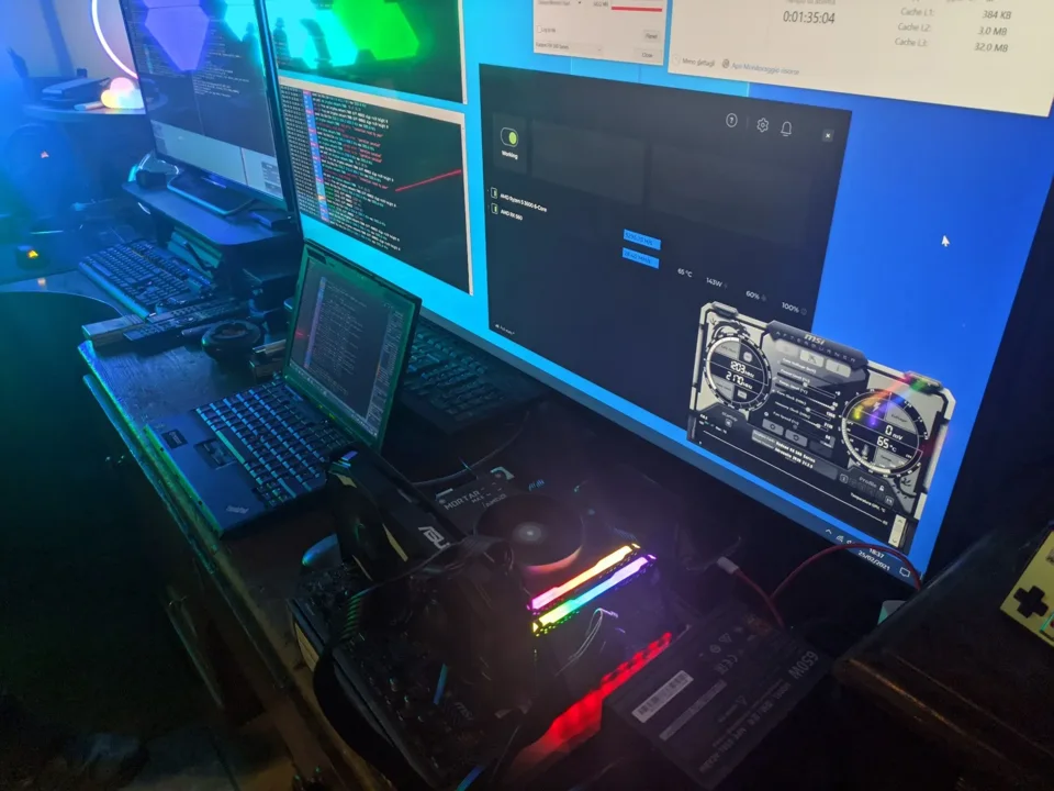 Desktop PC with illuminated components and system monitoring